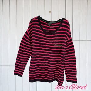 Tommy Hilfiger Cotton Boat Neck  Pullover Sweater Women's XL Pink Blue Stripes
